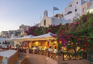 Greek restaurant at dusk
