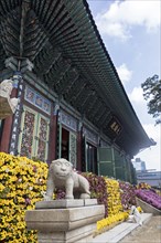 Stone animal figure in front of the main hall
