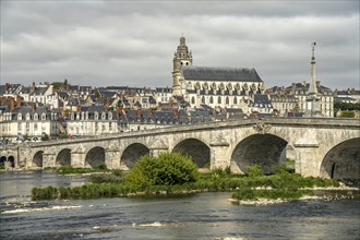 City view with the bridge over the Loire and the Roman Catholic Cathedral Saint-Louis