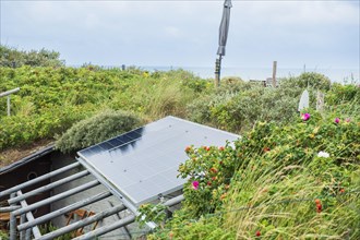 Solar panel above a former bunker of the German Wehrmacht on the North Sea island of Terschelling