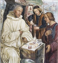 Benedict receives a meal from a priest at Easter