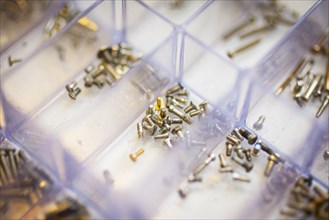 Screws for temples of glasses in a box at an optician's