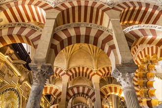 Moorish columns and arches in the interior of the Mezquita