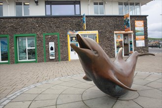 A bronze statue of Fungi the Dingle dolphin near the harbour where he entertained tourists for many years. Dingle