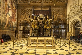 Christopher Columbus' sarcophagus in the interior of Santa Maria de la Sede Cathedral in Seville