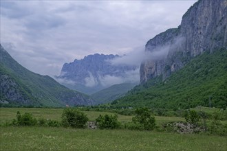Komarnica Valley in the Dragisnica and Komarnica nature park Park with the mountains of the Durmitor massif and the Dinarides mountain range. Komarnica