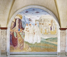 Benedict teaches the Gospel to the inhabitants of Monte Cassino