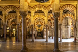 Moorish columns and arches in the interior of the Mezquita