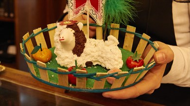 White chocolate Easter lamb in basket