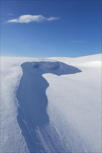 Mountain landscape covered in snow in the Dovrefjell Sunndalsfjella National Park in winter