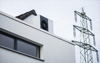 Heat pump on the roof of a detached house in Duesseldorf