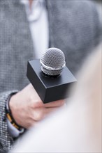 Close up journalism microphone
