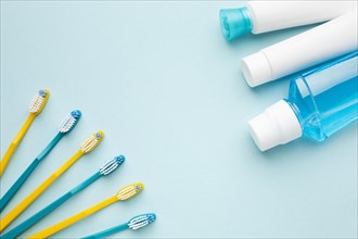 Dental cleaning items copy space