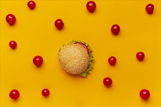 Flat lat burger with cherry tomatoes