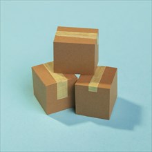 High angle cardboard boxes arrangement