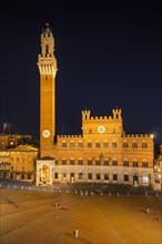 The Piazza del Campo with the bell tower Torre del Mangia and the town hall Palazzo Pubblico