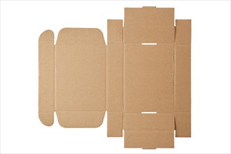 Overhead view of cardboard box in the unfolded form
