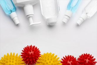 Top view disinfection products with viruses