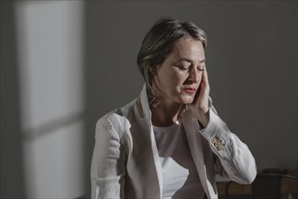 Adult woman stressing out home