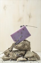 Lavender soap arrangement with copy space