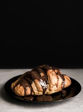 High angle croissant with melted chocolate