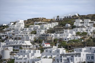 View over white Cycladic houses of Mykonos Town