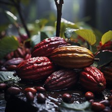 Fresh chocolate fruit in a plantation