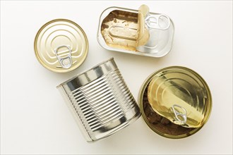 Various cans with food sauces