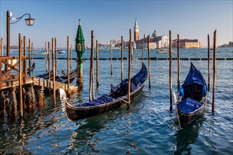 Gondolas on the waterfront with San Giorgio Island