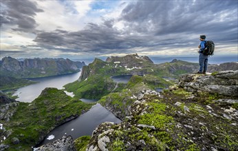 View over mountain landscape and lakes Krokvatnet and Litlforsvatnet with fjord Forsfjorden