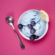 Top view refreshing ice cream with spoon