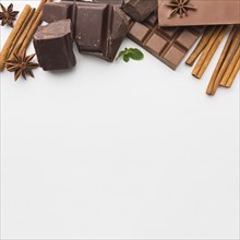 Chocolate assortment with copy space