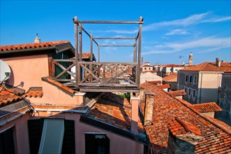 Venice Italy altana typical wood terrace on the roof