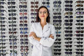 Front view woman with sunglasses display