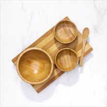 Top view kitchenware wooden board