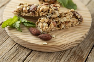 High angle breakfast cereal bars with nuts