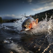 Salmon trout jumps out of the water