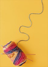 Flat lay knitting needles wool