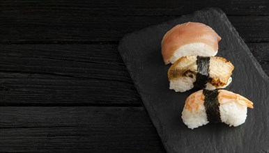 High angle delicious sushi concept