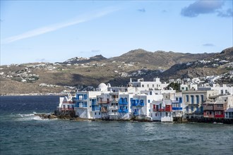 White Cycladic houses on the shore