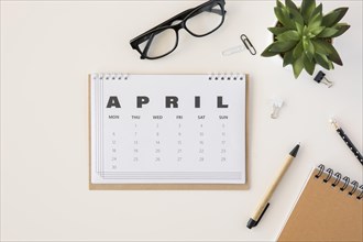 Flat lay planner april calendar