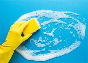 Hand cleaning surface close up
