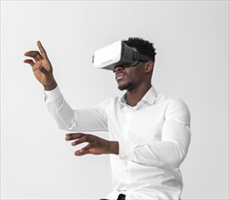 Business african american man using virtual reality headset