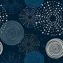 Dots and circles hand drawn vector seamless pattern in blues tones