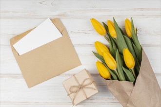 Assortment yellow tulips with card envelope