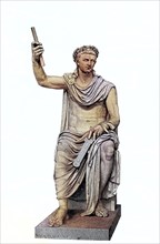 The ancient marble statue of Tiberius in the Vatican Museum in Rome