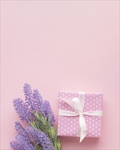 Pink gift with lavender copy space