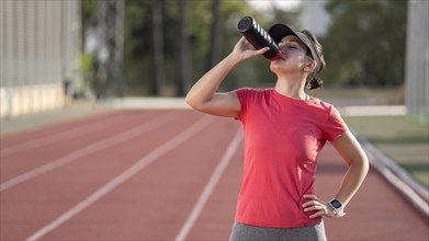 Woman hydration after running