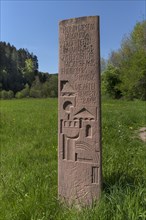 Sandstone column with the dates of the former Cistercian abbey