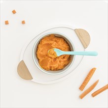 Bowl with carrot baby puree